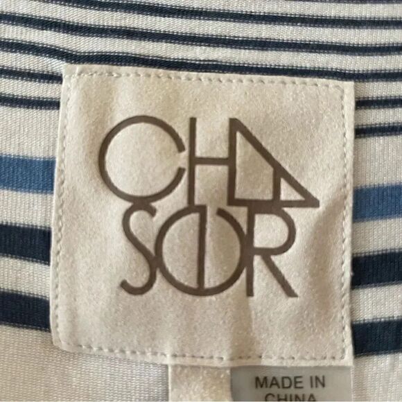 Chaser Stripes White Blue Short Sleeves Athleisure  Lightweight Blouse SZ M - Picture 3 of 11